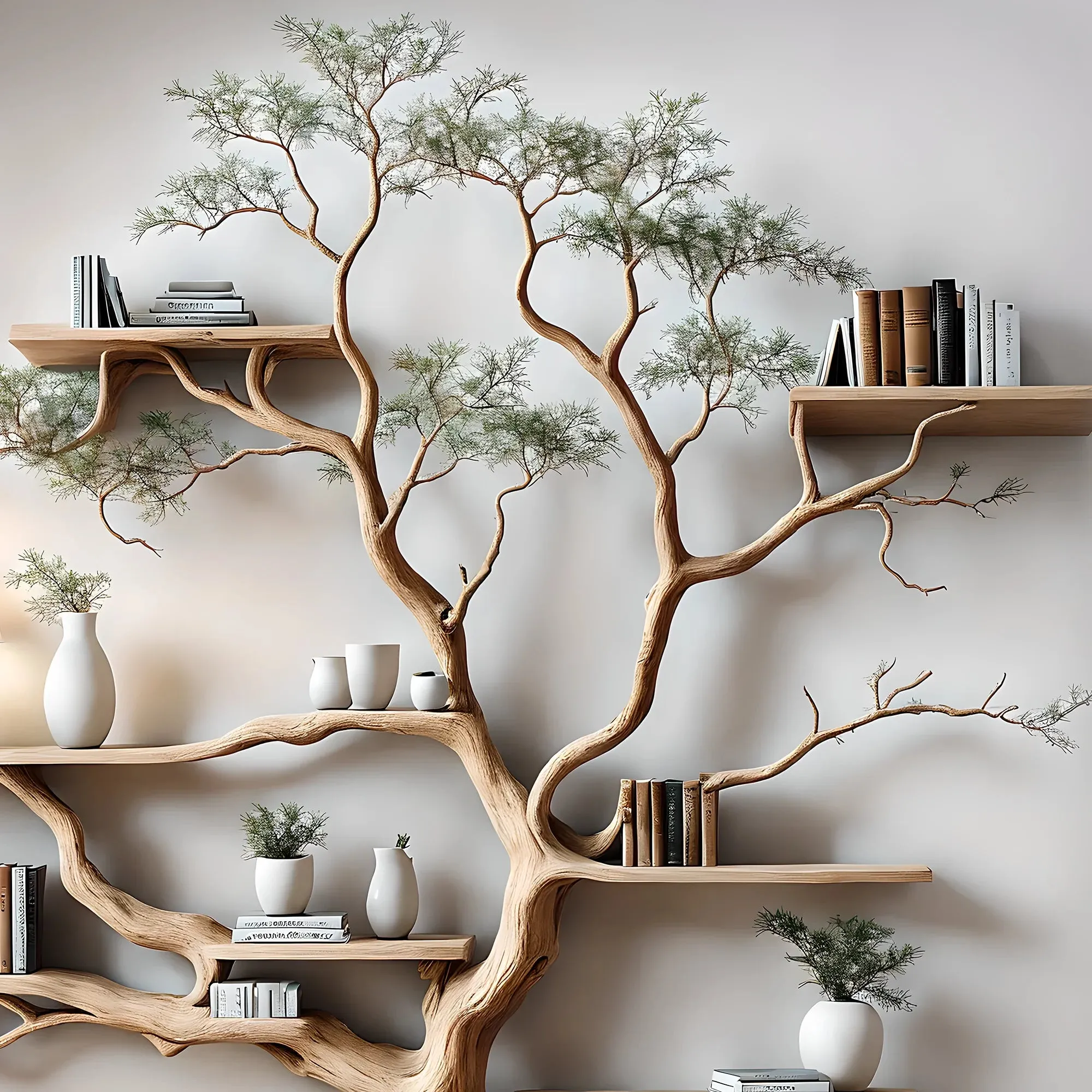 Solid Wood Tree-Shaped Bookshelf – Unique Gift for Home Decor